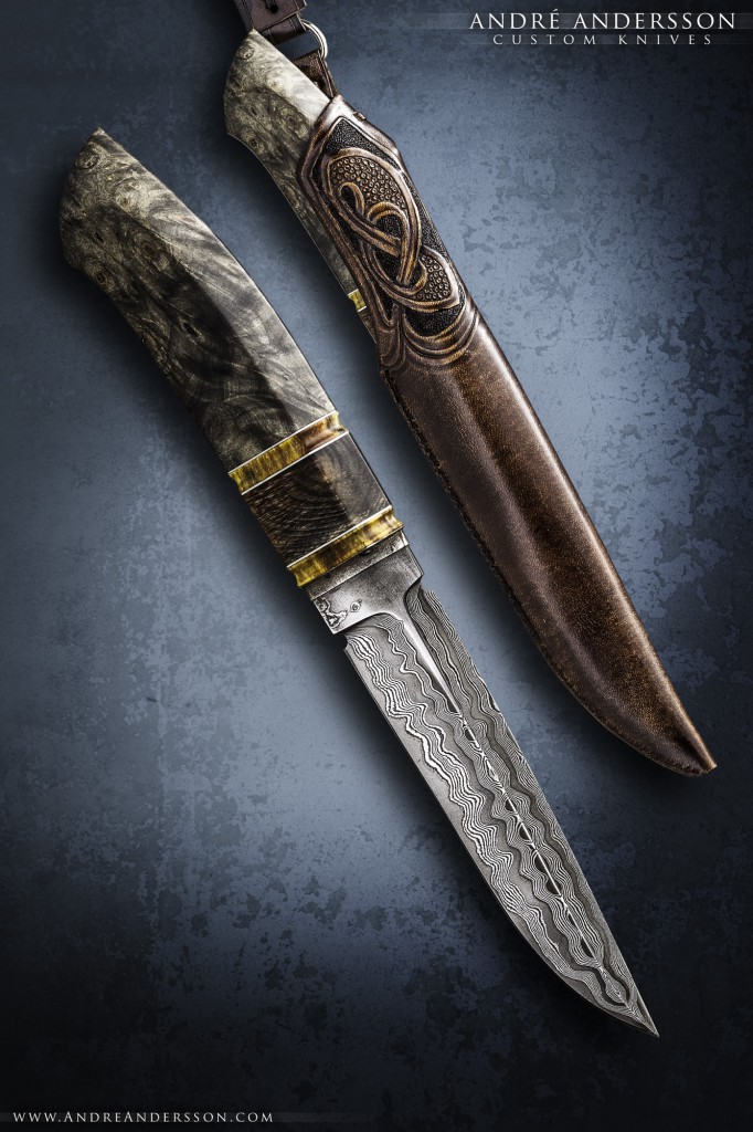 Handmade damascus using knife by André Andersson